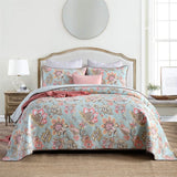 100% Cotton Blush Aqua Rosehaven Coverlet Bedspread Set