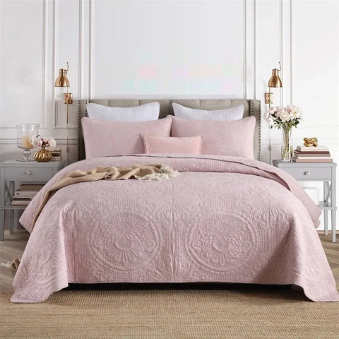 100% Cotton Embossed Blush Medallion Majesty Coverlet Bedspread Set