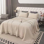 100% Cotton Embossed Cream Fringe Luxe Coverlet Bedspread Set
