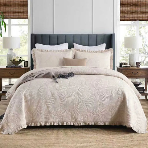 100% Cotton Embossed Ivory Haven Coverlet Bedspread Set