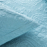 100% Cotton Embossed Sky Blue Bloom Coverlet Bedspread Set