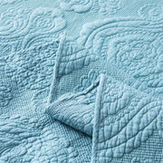 100% Cotton Embossed Sky Blue Bloom Coverlet Bedspread Set