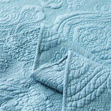 100% Cotton Embossed Sky Blue Bloom Coverlet Bedspread Set