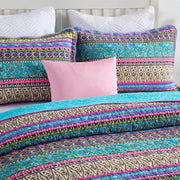 100% Cotton Violet Lagoon Floral Stripe Coverlet Bedspread Set