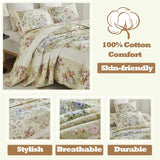 100% Cotton Ivory Cottage Rose Coverlet Bedspread Set