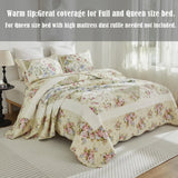 100% Cotton Ivory Cottage Rose Coverlet Bedspread Set