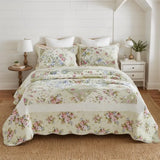 100% Cotton Ivory Cottage Rose Coverlet Bedspread Set