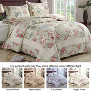 100% Cotton Ivory Cottage Rose Coverlet Bedspread Set