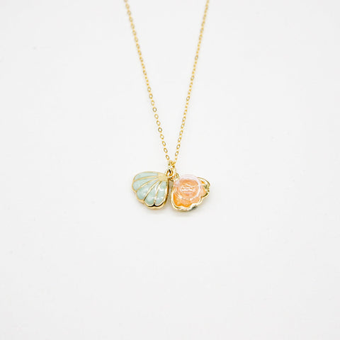 Gift Gox - Aroma Necklace 925 Silver, Gold coated - Green Shell Paradise Peach (Pink) + Purify Oil Blend