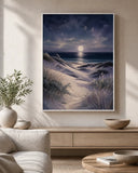 Moonlit Dunes Floating Frame Canvas Wall Art - Portrait - 40W x 50H cm - Natural Birch