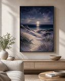 Moonlit Dunes Floating Frame Canvas Wall Art - Portrait - 40W x 50H cm - White