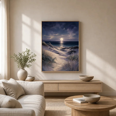 Moonlit Dunes Floating Frame Canvas Wall Art - Portrait - 60W x 120H cm - Natural Birch In Australia - Darrahopens
