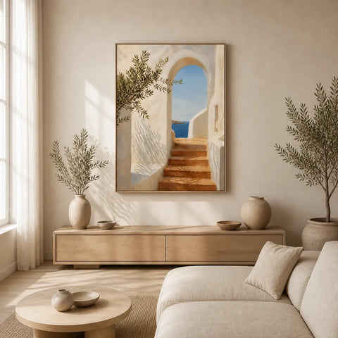Sunlit Passage Floating Frame Canvas Wall Art - Portrait - 60W x 80H cm - White
