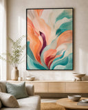 Tidal Bloom Floating Frame Canvas Wall Art - Portrait - 40W x 50H cm - White