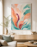 Tidal Bloom Floating Frame Canvas Wall Art - Portrait - 60W x 80H cm - Natural Birch