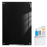 Magnetic Glass Whiteboard 36 x 24 Inch Frameless Dry Erase Board Wall Mounted White Glass Board with Marker Tray Eraser and 2 Markers Black