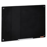 Magnetic Glass Whiteboard 36 x 24 Inch Frameless Dry Erase Board Wall Mounted White Glass Board with Marker Tray Eraser and 2 Markers Black