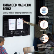 Magnetic Glass Whiteboard 36 x 24 Inch Frameless Dry Erase Board Wall Mounted White Glass Board with Marker Tray Eraser and 2 Markers Black