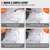 2 Tier Pull Out Cabinet Organizer 14"x21"x15" Heavy Duty Slide Out Pantry Shelves Steel Roll Out Drawers Sliding Storage Rack Silver
