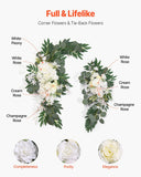 White Artificial Wedding Arch Flower Kit with Sheer Drape (3-Piece Set) - 2 Floral Arrangements & 1 Drape Panel for Ceremony Arch, Reception Backdrop & Bouquet Decor