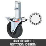 4 Pack 5 Inch Scaffolding Swivel Caster Wheels Heavy Duty Rubber Casters with Dual Locking 1.26 Inch Square Stem 440lbs Capacity per Wheel