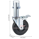 4 Pack 5 Inch Scaffolding Swivel Caster Wheels Heavy Duty Rubber Casters with Dual Locking 1.26 Inch Square Stem 440lbs Capacity per Wheel