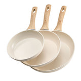 3-Piece Nonstick Aluminum Egg Frying Pan Set (200/240/280 mm), Ceramic Heavy-Duty Skillets with Heat-Resistant Handle, Chef's Cookware for Gas, Electric & Induction, Beige In Australia - Darrahopens