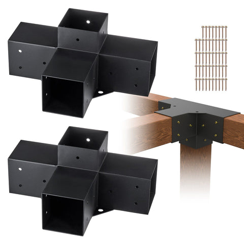 2 Pack 4 Way Pergola Bracket Kit for 4x4 Posts Heavy Duty Corner Brackets DIY Wood Post Base for Gazebo Patio Pergola Log Cabin Outdoor