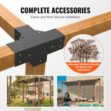 2 Pack 4 Way Pergola Bracket Kit for 4x4 Posts Heavy Duty Corner Brackets DIY Wood Post Base for Gazebo Patio Pergola Log Cabin Outdoor