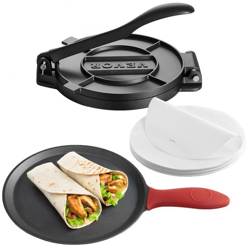 250mm Cast Iron Tortilla & Roti Press, Heavy-Duty Dough Taco Maker with Handle & 100 Parchment Papers, Tawa Flatbread Press In Australia - Darrahopens
