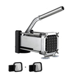 French Fry Cutter Manual Potato Slicer with 1/2 Inch & 3/8 Inch Stainless Steel Blades Potato Chopper Vegetable Cutter with Suction Base for Fries Carrots Cucumbers