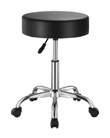 Leather Rolling Stool with Wheels, 360ï¿½ Swivel Height-Adjustable Round Seat with Thick Cushion, Work Stool for Tattoo, SPA, Salon, Office, Home & Bar, Black