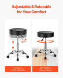 Leather Rolling Stool with Wheels, 360ï¿½ Swivel Height-Adjustable Round Seat with Thick Cushion, Work Stool for Tattoo, SPA, Salon, Office, Home & Bar, Black