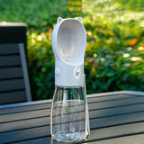 Portable Dog Water Bottle with Bowl Dispenser-500ml Grey Pet Travel Cup, Leak-proof, One-Hand Operation