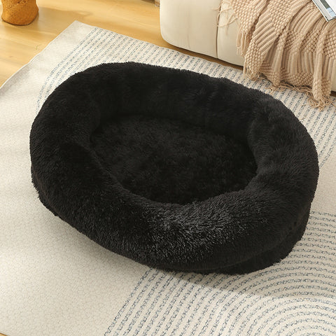 Fluffy Donut-Shaped Pet Bed- Soft, Cozy, and Anti-Anxiety for Dogs and Cats, Machine Washable  Black Size:S 60*15*18cm