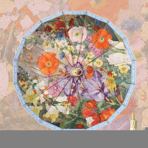 Traditional Chinese Style Folding Umbrella - Yellow Floral Design with 16-Rib Structure