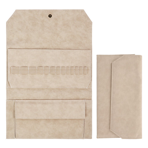 Khaki Crochet Accessories Storage Pouch - Soft Leatherette Organizer for Hooks and Tools