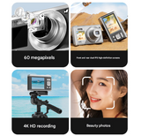Black 4K Ultra HD Digital Camera with 10X Optical Zoom - Compact Dual-Screen Vlogging Camera