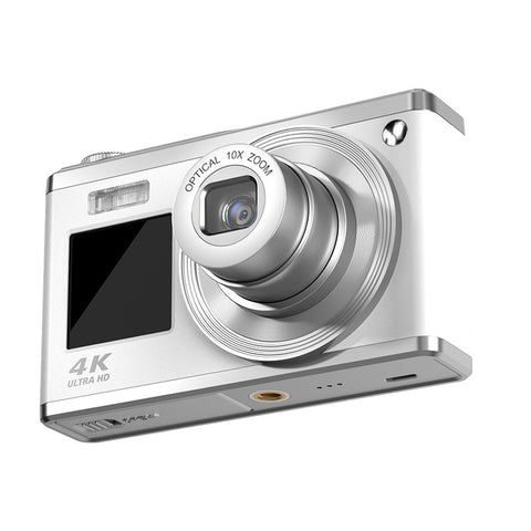 White 4K Ultra HD Digital Camera with 10X Optical Zoom - Compact Dual-Screen Vlogging Camera