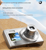 White 4K Ultra HD Digital Camera with 10X Optical Zoom - Compact Dual-Screen Vlogging Camera