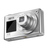 Silver 4K Ultra HD Digital Camera with 10X Optical Zoom - Compact Dual-Screen Vlogging Camera
