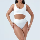 M White Seamless High-Waist Ribbed Bra & Panty Set - Wireless Stretchy Underwear