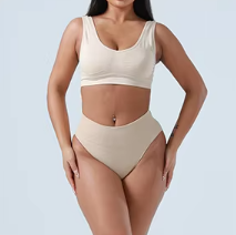 L Skin Seamless High-Waist Ribbed Bra & Panty Set - Wireless Stretchy Underwear