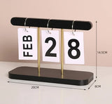 Black Modern Minimalist Wooden Flip Calendar - Stylish Desktop Calendar for Home, Office, and Study Room