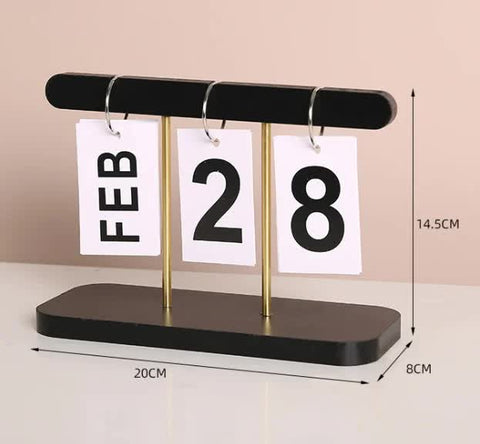 Black Modern Minimalist Wooden Flip Calendar - Stylish Desktop Calendar for Home, Office, and Study Room