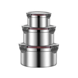 Brown 3-Piece 304 Stainless Steel Food Storage Set with Leak-Proof Lids – Round Design for Fridge and Meal Prep
