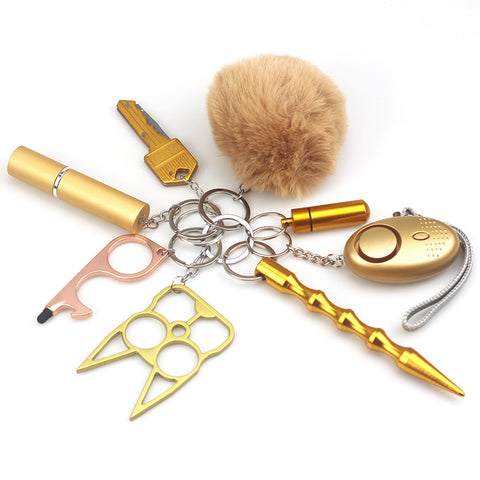 Gold 8-in-1 Self-Defense Keychain Set - Compact Outdoor Multi-Tool for Personal Safety