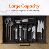 Black Adjustable Polypropylene Kitchen Drawer Organizer – 8 Compartments, Large Capacity, Easy to Clean