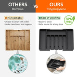 Black Adjustable Polypropylene Kitchen Drawer Organizer – 8 Compartments, Large Capacity, Easy to Clean
