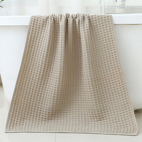 Light Brown Luxury Cotton Waffle Bath Towel, Soft, Quick-Drying, Water Absorbent, Unisex, for Home Use
